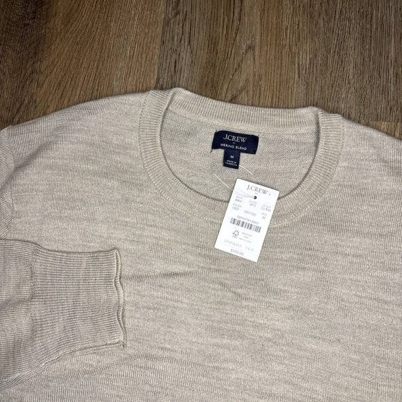 J Crew Merino Wool Blend Crewneck Sweater Mens Medium Tan Lightweight Pullover